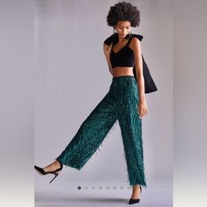 Maeve Fringed Sequined Wide Leg Pants | Size 2